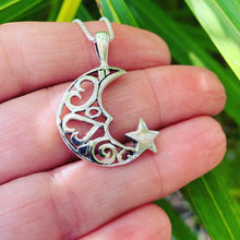 Load image into Gallery viewer, Moon and Star Necklace Sterling Silver 925 Cadena y Colgante de la Luna y Estrella