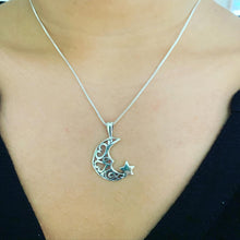 Load image into Gallery viewer, Moon and Star Necklace Sterling Silver 925 Cadena y Colgante de la Luna y Estrella
