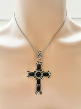 Load image into Gallery viewer, Sterling Silver 925 Onyx Cross Pendant Necklace
