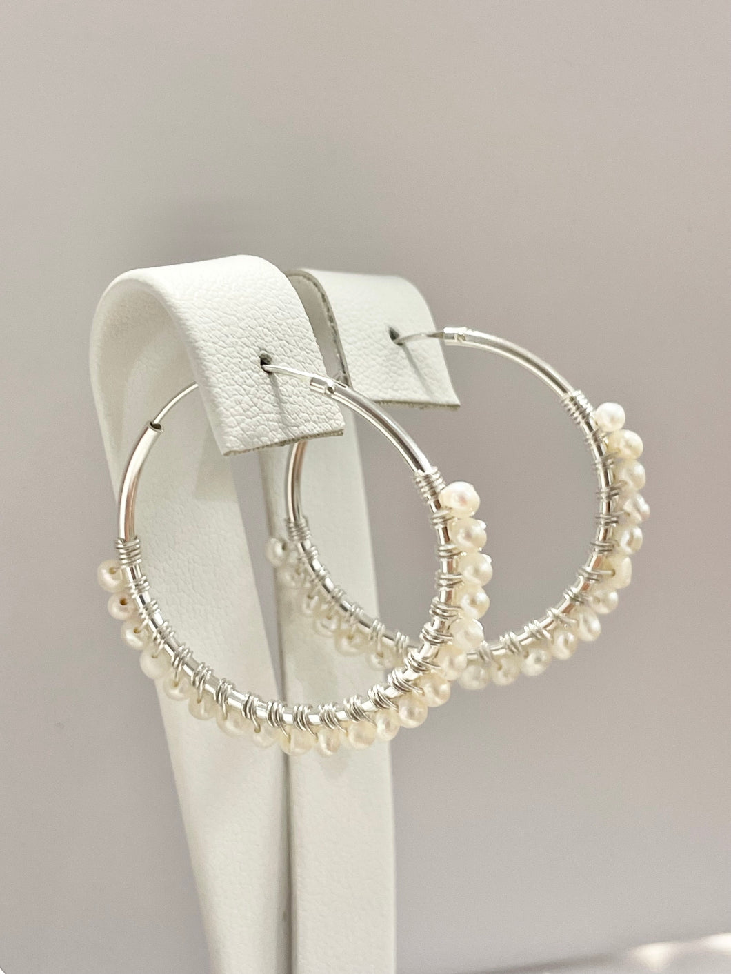 Sterling Silver 925 Pearls Hoop Earrings