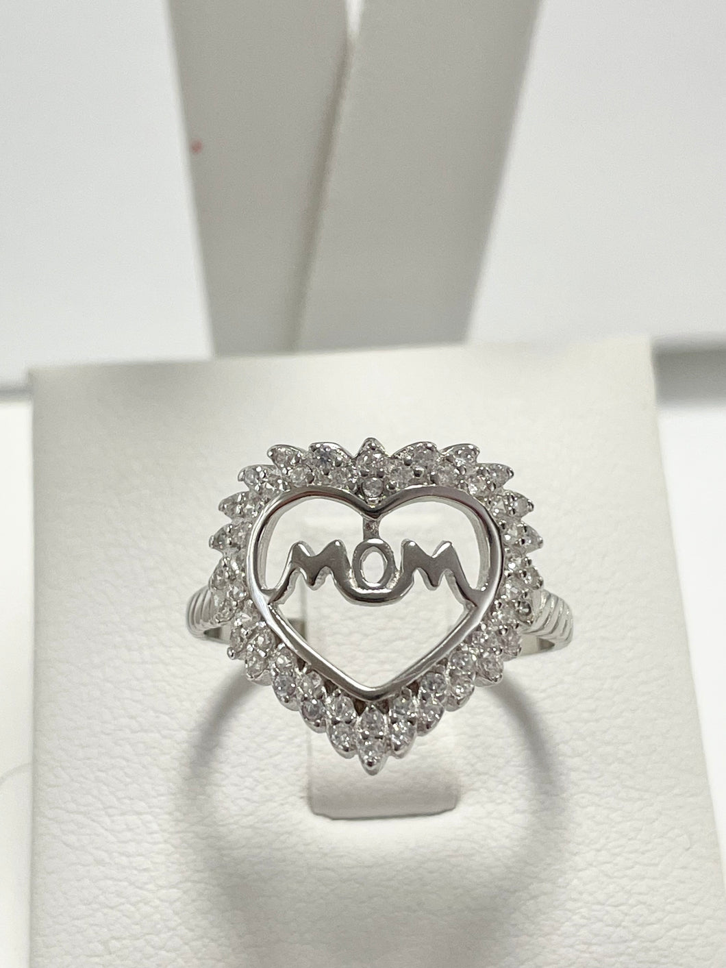 Mom Sterling Silver CZ Ring