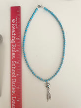 Load image into Gallery viewer, Sterling Silver 925 Turquoise Bear Paw Feather Pendant with Blue Necklace
