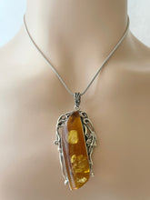 Load image into Gallery viewer, Sterling Silver 925 Amber Pendant with Chain 16’
