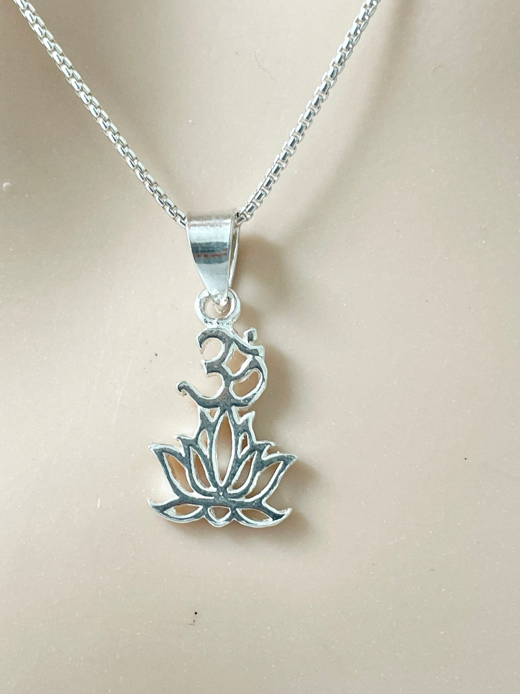 Sterling Silver 925 Om & Lotus Flower Necklace Chain