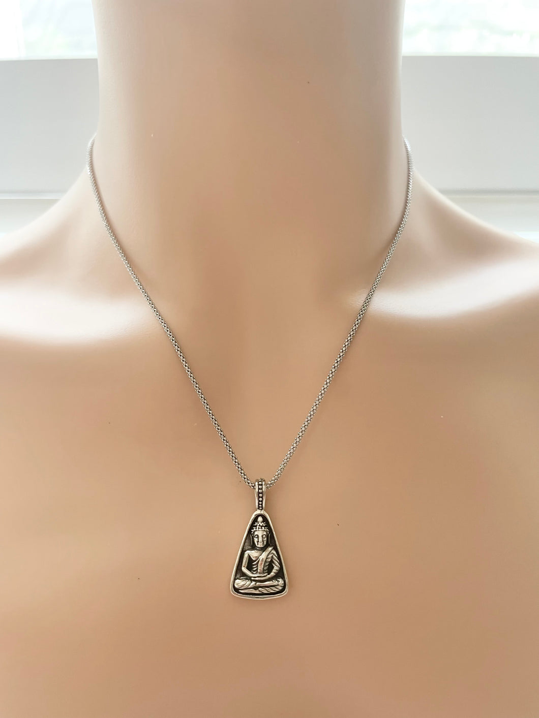 Meditating Buddha Necklace Chain 18’ Sterling Silver