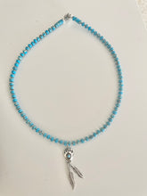 Load image into Gallery viewer, Sterling Silver 925 Turquoise Bear Paw Feather Pendant with Blue Necklace
