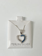 Load image into Gallery viewer, Sterling Silver 925 Blue  Lab Sapphire Heart Pendant Chain Necklace 16”
