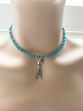 Load image into Gallery viewer, Sterling Silver 925 Turquoise Bear Paw Feather Pendant with Blue Necklace
