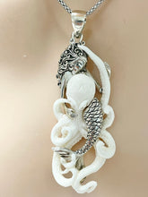 Load image into Gallery viewer, Mermaid Oxidized Necklace 925 Sterling Silver With a Bone Octopus Marked GDS
