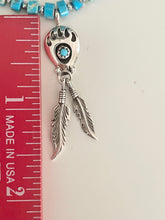 Load image into Gallery viewer, Sterling Silver 925 Turquoise Bear Paw Feather Pendant with Blue Necklace
