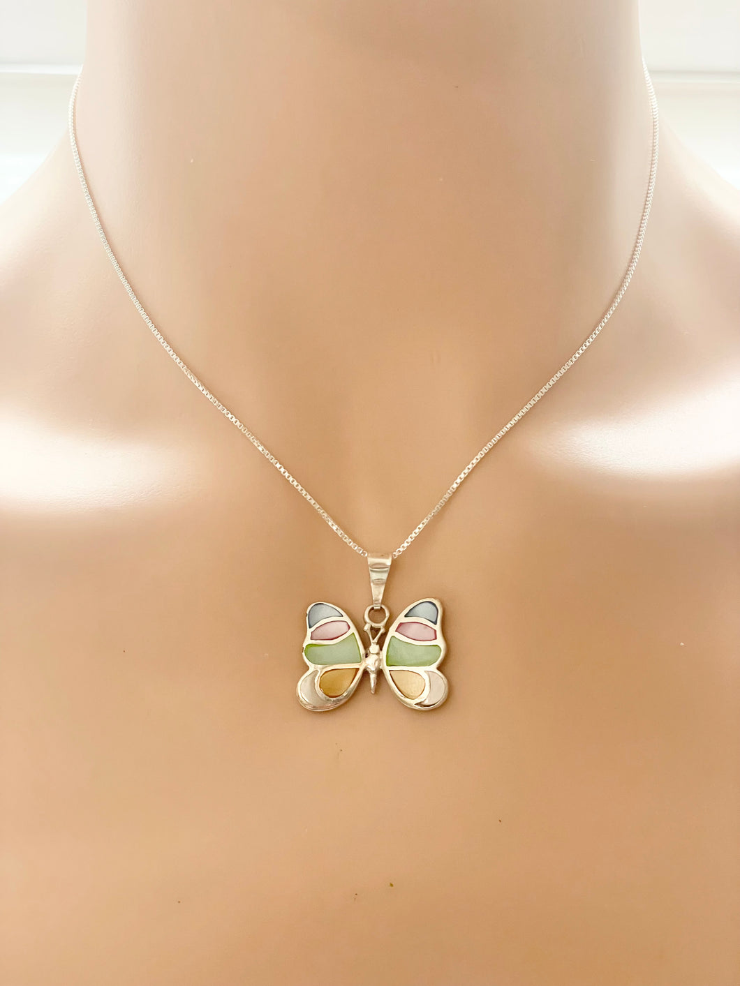 Sterling Silver 925 Multicolor Butterfly Necklace