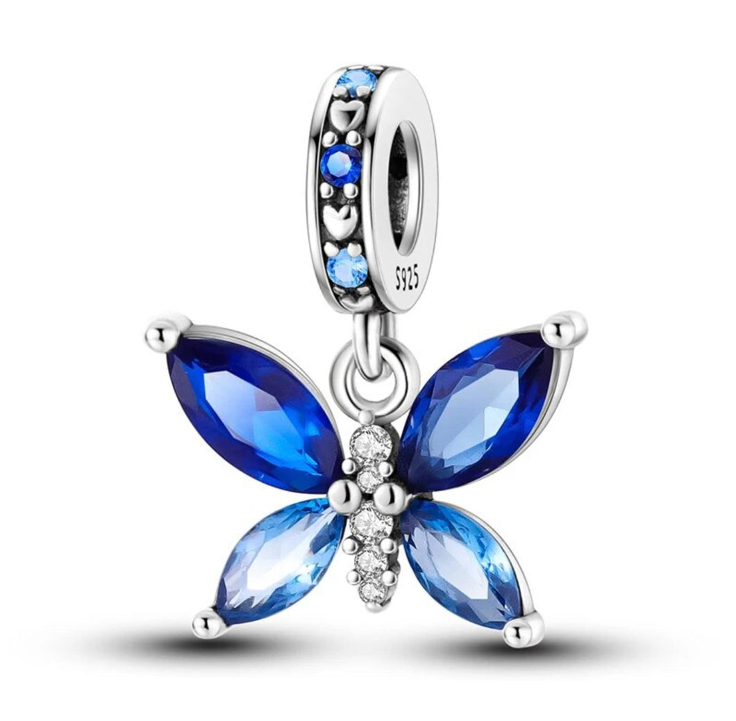 Sterling Silver 925 CZ Blue Butterfly Charm Dangle