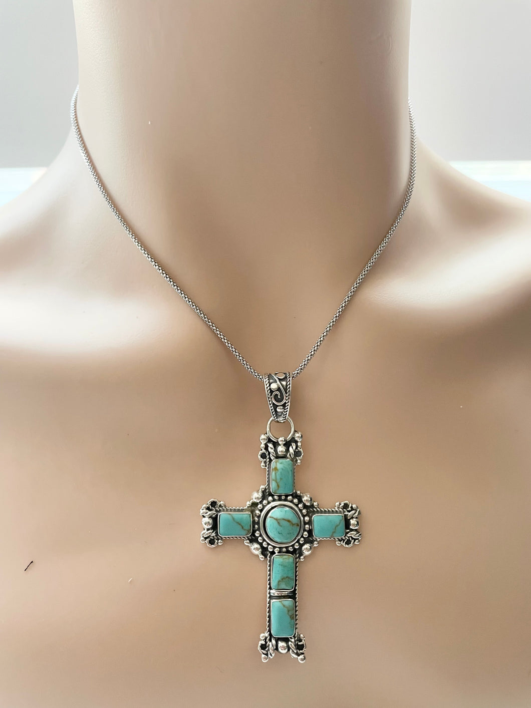 Sterling Silver 925 Turquoise Cross Pendant