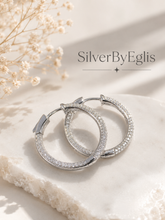 Load image into Gallery viewer, Sterling Silver 925 Ice Out CZ Large Hoop Earrings 30mm CZ Jewelry

