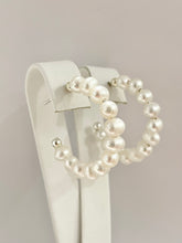 Load image into Gallery viewer, Sterling Silver Medium Fresh Water Pearls Hoops Earrings
