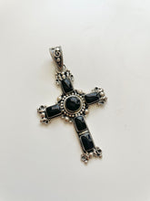 Load image into Gallery viewer, Sterling Silver 925 Onyx Cross Pendant Necklace
