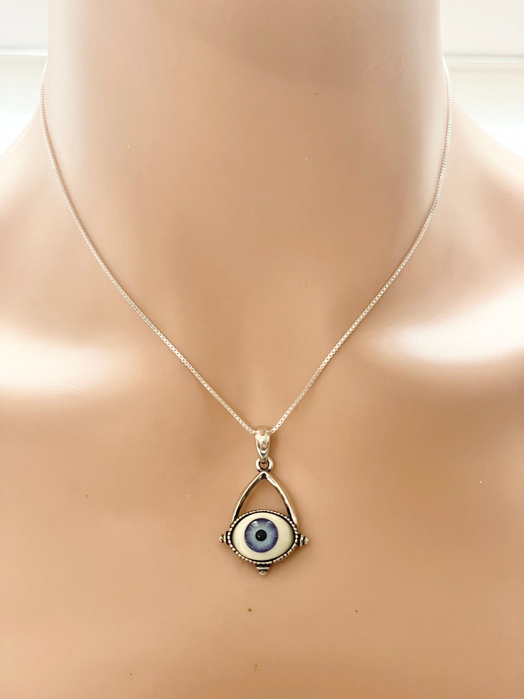 Sterling Silver 925 Evil Eye Necklace 18’