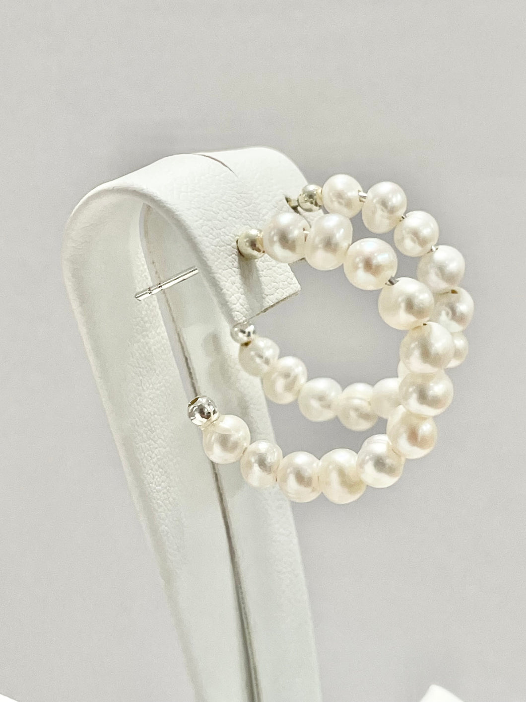 Sterling Silver Medium Fresh Water Pearls Hoops Earrings