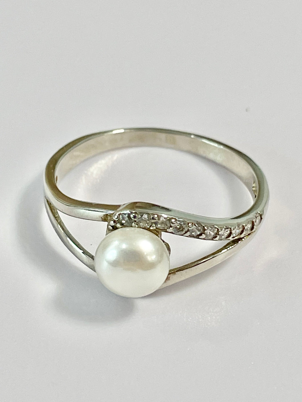 Sterling Silver 925 CZ Pearl Ring