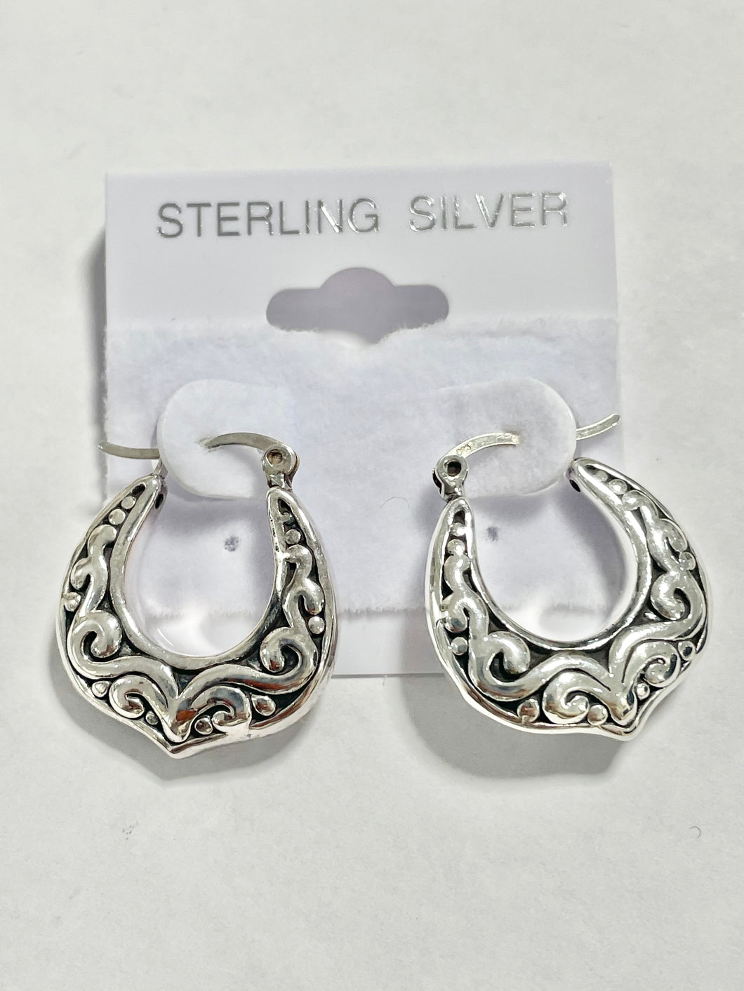 Sterling Silver 925 Engraving Hoop Earrings