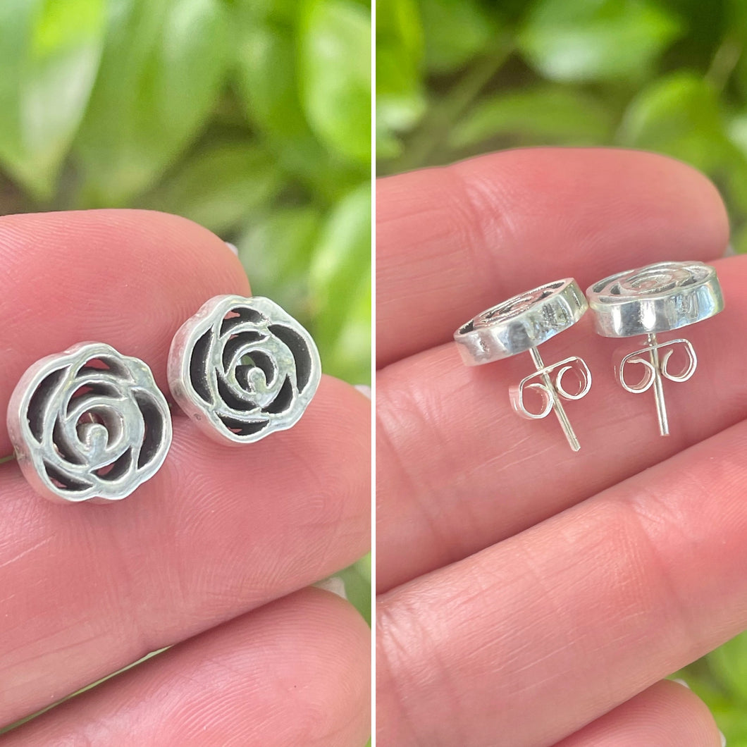 Sterling Silver 925 Rose Stud Earrings