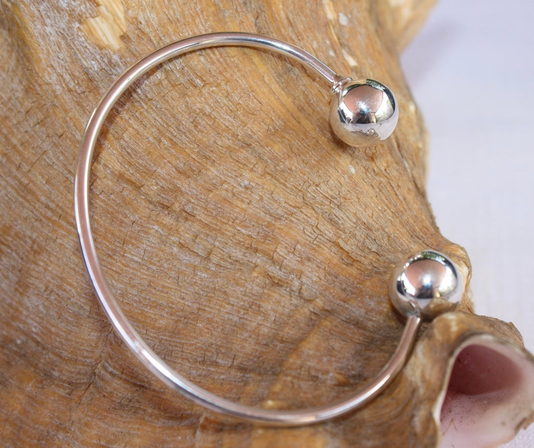 Ball Screw Starter Charm Bangle Cuff Beads Bracelet Sterling Silver 925