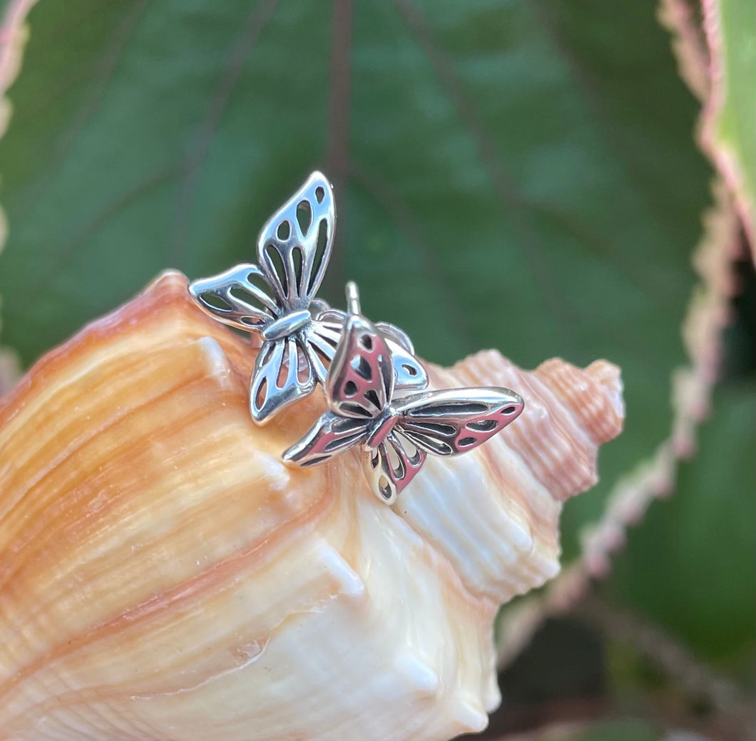 Butterfly Stud Earrings Sterling Silver Aretes de Mariposa en Plata 925